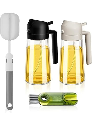 2 Pcs 2 in 1 Oil Spray Bottle&iuml;&frac14;&OElig;2 in 1 Olive Oil Dispenser for Kitchen with 2 Cleaning Brushes&iuml;&frac14;&OElig;Oil Sprayer &amp; Dispenser&iuml;&frac14;&OElig;Leak proof&iuml;&frac14;&OElig;for Cooking, Air Fryer, Salad, Frying, BBQ&iuml;&frac14;&OElig;470ml