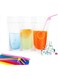 Azonee 100pcs Plastic Drinks Flasks Zipper Stand-Up Pouches Bags Heavy Duty Hand-Held Translucent Heat-Proof Bag with 100 Drink Straws Colorful Straws Reusable Juice Pouches for Adults and Kids