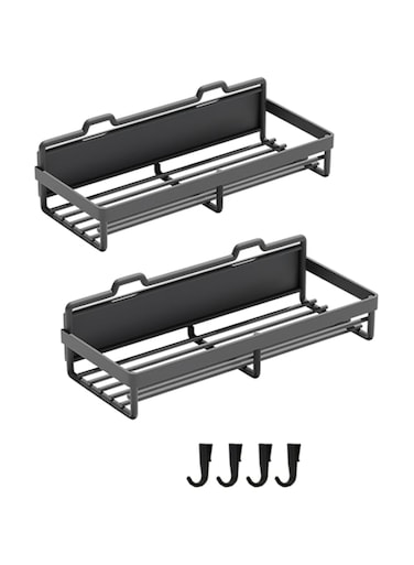 KASTWAVE Spice Rack for Refrigerator, 2 Pack Moveable Magnetic Shelf for Kitchen Organization, Storage, Kitchen, Washing Machine, Black Magnetic Shelves Fridge Rack