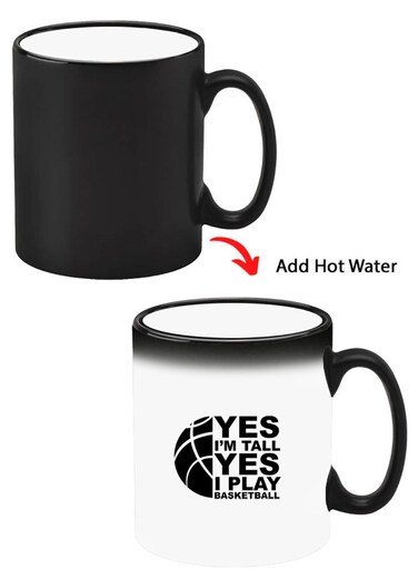 Color Changing Heat Sensitive Ceramic Mug, Image Revealed When HOT Liquid is Added! Basketball black