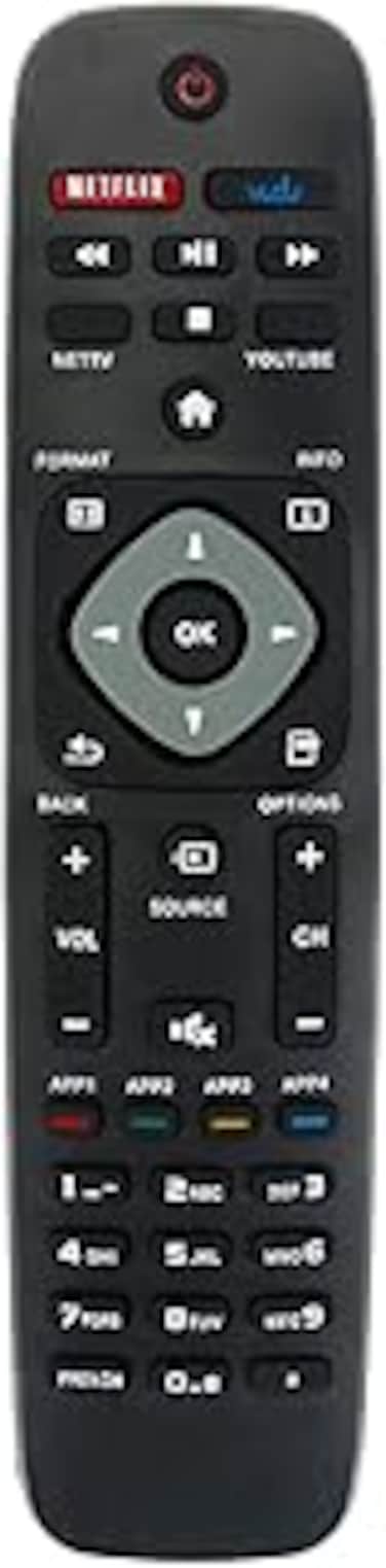 New Replacement Remote Control fit for Philips LCD LED TV 28PFL4609 28PFL4909 32PFL4609 32PFL4909 40PFL4609 40PFL4909 43PFL4609 43PFL4909 49PFL4609 with 3 Shortcut Key Netflix Vudu and YouTube