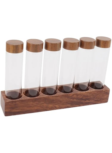 BROLEO Coffee Bean Storage Tubes Single Dose, 6PCS or 12PCS Coffee Bean Cellar, Dosing Glass Vials with Lids, Wooden Display Stand and Funnel, Airtight Sealed Glass Canister Jars Tubes