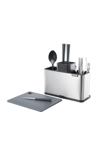 Premium Stainless Steel Multi-Purpose Kitchen Utensil Organizer with Knife Slots, Cutlery Compartments &amp; Integrated Chopping Board &acirc;&euro;&ldquo; Heavy-Duty Countertop Storage (310&Atilde;&mdash;136&Atilde;&mdash;233 mm)