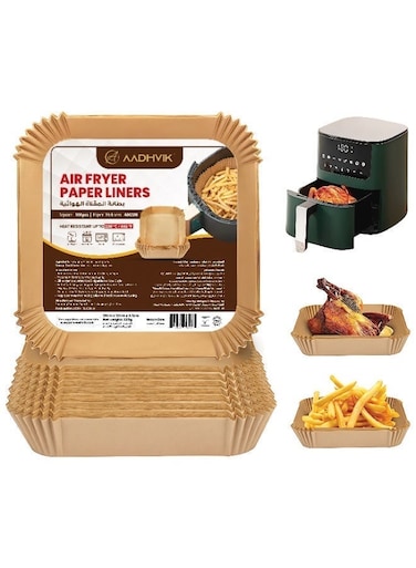 Air Fryer Paper Liners (100 Pcs) - Non-Stick Disposable Baking Paper for Air Fryer, Oil-Proof, Waterproof &amp; Heat-Resistant Food-Grade Parchment for Cooking, Baking, Roasting &amp; Frying