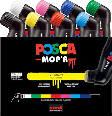 بوسكا قلم تلوين دائم متعدد الاسطح PCM-22 من موبر، طرف دائري XXL 3-19 ملم، صندوق من 8 قطع متنوعة