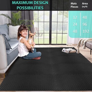 Najam [6 PACK] Interlocking EVA Foam Floor Tiles for Home Gym, Yoga Mat 40 x 40cm, Puzzle Exercise Floor Mat, Workout Equipment, or Child's Play Surface - Set of 6, [Black]