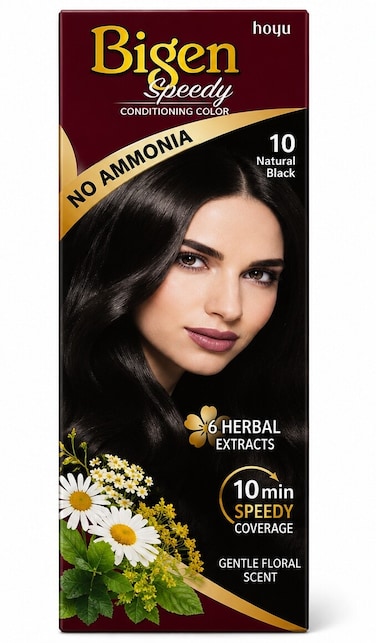 Bigen Speedy Hair Color Conditioner Natural Black No. 10, 80g, Fast Grey Coverage Hair Dye