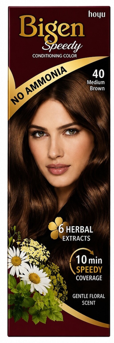 Bigen Speedy Conditioning Hair Color Medium Brown No. 40, No Ammonia, Gentle Floral Scent, Fast Grey Coverage