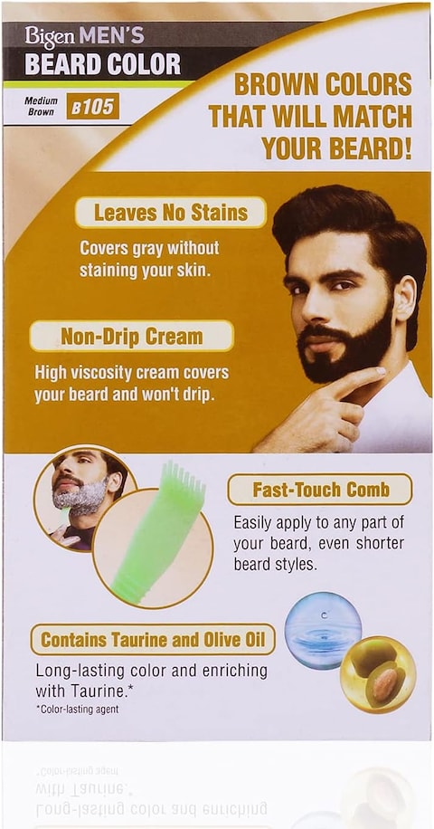 Bigen Men&#39;s Beard Color - Medium Brown B105   Ammonia-Free Beard Dye for a Natural Look, 102g Total