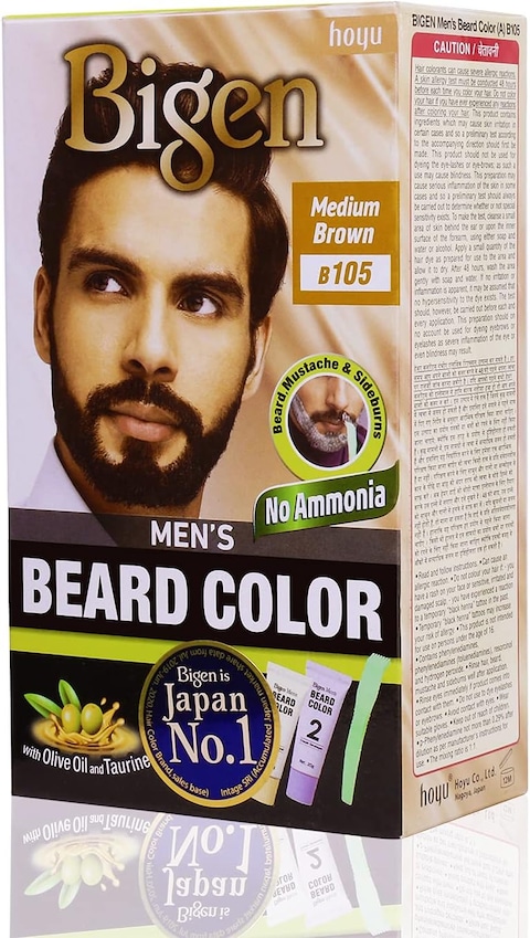 Bigen Men&#39;s Beard Color - Medium Brown B105   Ammonia-Free Beard Dye for a Natural Look, 102g Total