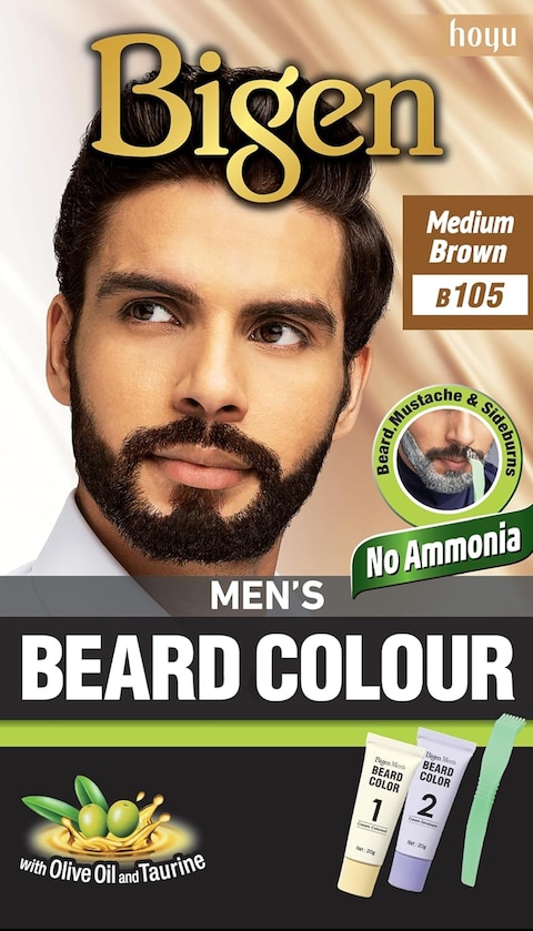 Bigen Men&#39;s Beard Color - Medium Brown B105   Ammonia-Free Beard Dye for a Natural Look, 102g Total