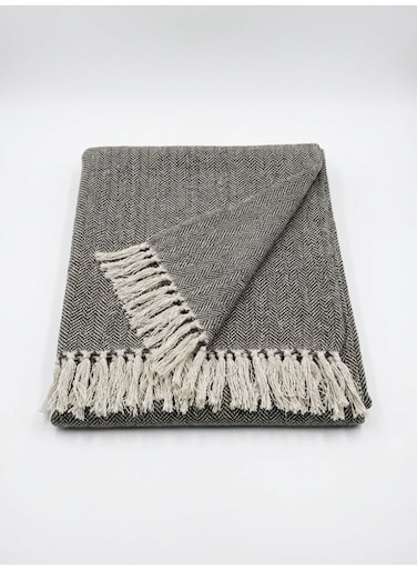 130 x 160 cm Premium Cotton Woven Tiles Knitted Throw Blanket Mocha Brown Cozy Fringed Boho Accent Couch Cover For Sofa Bed 400GSM
