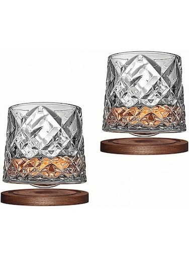 2 PCS Crystal Whiskey glasses, Rotatable -10 Oz old fashioned whiskey glasses, bar whiskey glasses, style glassware for bourbon