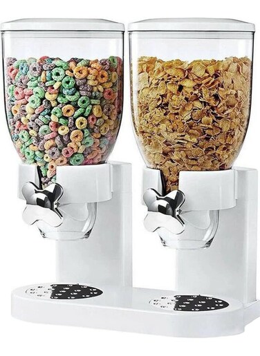 Cereal Dispenser Cereal Dispenser countertop Automatic Grain Dispenser Double Bucket Cereal Machine Household Oat Storage Tank Suitable for Oat, Dried Fruit, Grain, Candy Storage , White