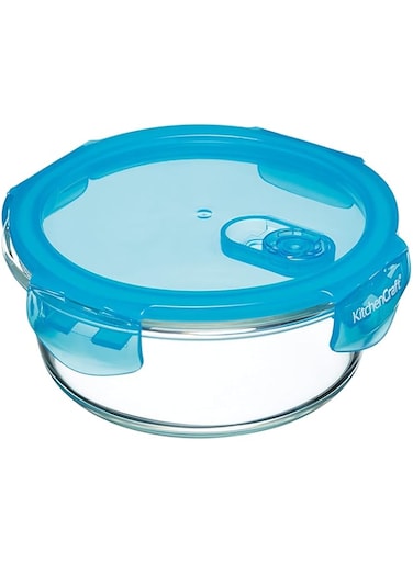 KITCHENCRAFT KCGLSSTOR06 Glass Storage Container with Vent, Round, 600ml, 15x7cm, Labelled