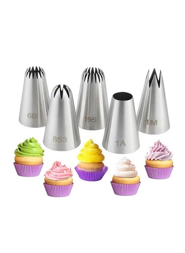 5PCS Large Piping Tips Set, Stainless Steel Cake Decorating Tips, Frosting Icing Tips for Cupcakes, Cake, Cookie and Decorating