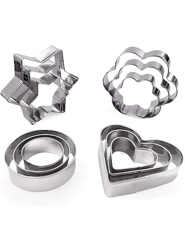 ALMEKAQUZ Cookie Cutters Shapes Baking Set, 12PCS Flower Round Heart Star Shape Biscuit Stainless Steel Metal Molds Cutters for Kitchen Baking Halloween Christmas Small Cookie Cutters