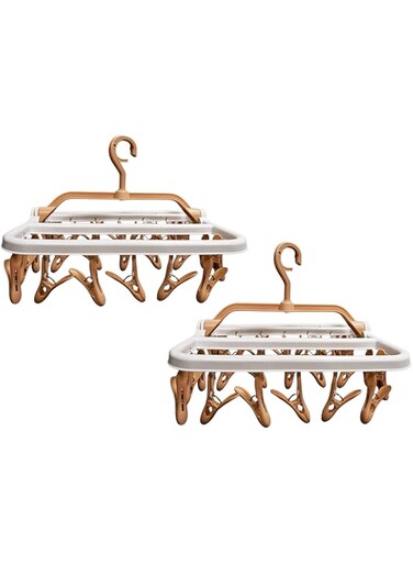 CooToly Foldable Clothes Drying Rack with 32Pcs Clips, Laundry Clips Hanger for Socks Underwear, Drying Towels and Baby Clothes (2, Cream-coloured)