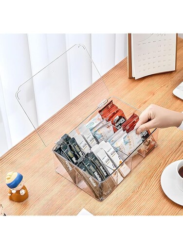 X spring Tea Bag Organizer Storage Box, Tea Storage Chest Case, Stackable Tea Bag Organizer, Plastic Tea Bag Divided Storage Organizer Container Box with Hinge Lid for Kitchen Cabinet, Countertop