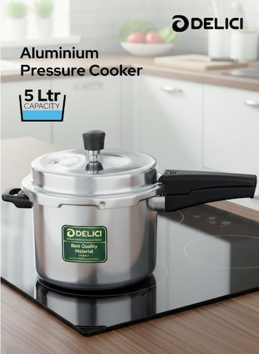 5Liters Dripless 5-Litre Pressure Cooker (ADPC5E) - Premium Virgin Aluminium, Smart Spillage Control, High Thermal Heating, Quality Regulator, Leak-Free Lid, Heat-Proof Handle, Anti-Bulging Bottom Dripless Pressure Cooker 5 LTR