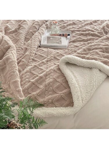 Warm Jacquard Sherpa Blanket Super King Size 220x240cm Faux Fur Bed Blanket Flannel Fleece Reversible Blanket King/Double Size Warm and Plush Throw Blanket Light Coffee
