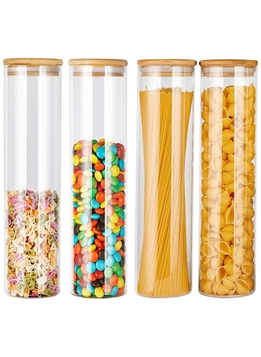 Glass Storage Jar with Bamboo Lids,Glass Airtight Canisters sets,Spice Jar, Pantry Organization and Storage Containers Ideal for Sugar, Coffee, Cookie, Candy,Cereals (2200ml/77.4 oz, Set of 4)