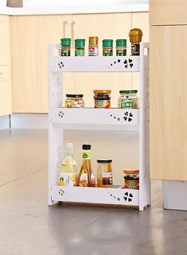 Free Standing Plastic Storage Shelves for Multiple Uses, Whether in the Kitchen, in the Bathroom, on the Desk at Work (3 Layers)