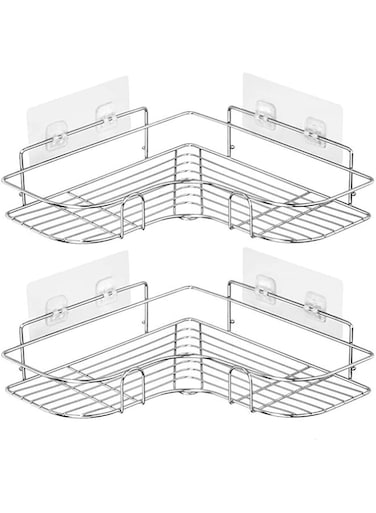 SKEIDO 2pcs Bathroom Corner Shower Rack Stainless Steel Triangular Shampoo Soap Storage Shelves pjop
