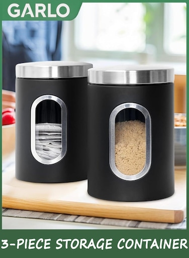 Tea Coffee and Sugar Canisters Set,Kitchen Organizers and Food Storage,Transparent Window Containers for Kitchen Food,Storage Container for Sugar,Coffee Beans,Tea,Candy,Cereal,Spices