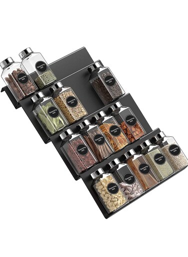 3-Tier Clear Spice Rack Organizer for cabinet (2-Pack) - Step Shelf - for Kitchen Pantry Countertop Bathroom Bedroom Office Desk Shelf - Acrylic - BPA Free