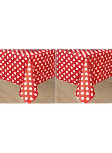 Unique Party 50262 - Plastic Red Polka Dot Tablecloth, 9ft x 4.5ft