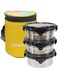 Borosil Sunshine Yellow Stainless Steel Lunch Box, Set of 3 Containers with Lunch Bag, Leak-proof Lunch Box with Grey Lid, Round Lunch Container for School &amp; Office, 400 ml x 3