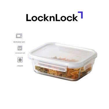 LocknLock Tempered Glass Rectangle 1.04L &ndash; Airtight Food Container with 4-Side Locking Lid, Microwave, Freezer &amp; Dishwasher Safe