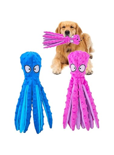 Haayymo 2 Pcs Dog Squeaky Toys Octopus,Crinkle Plush Dog Toys for Puppy Teething, Durable Interactive Dog Chew Toys for Small to Medium Dogs Training and Reduce Boredom
