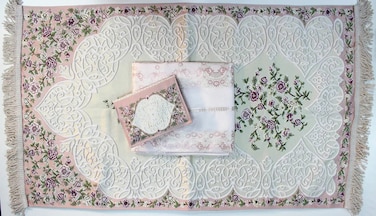 Prayer Rug with Prayer Dress and Quran Cover for Females Pink Color