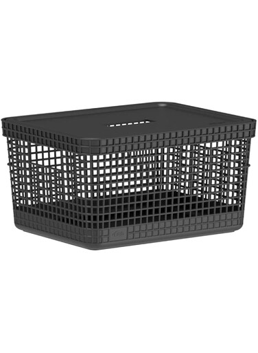 OU Grid Basket with Lid, 8 Liter Capacity, Black