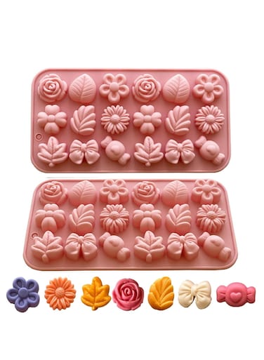 Flower Candy Molds Silicone 2PCS Daisy Flower Chocolate Molds Tulip Flower Molds Bow Tie Leaf Jello Molds Ice Mold Pudding Molds Soap Molds Cookie Molds for Desserts Making