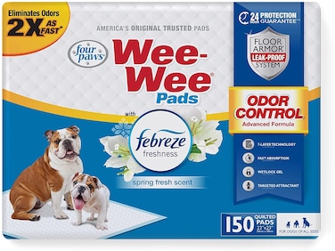 FOUR PAWS WEE-WEE ODOR CONTROL PADS WITH FEBREZE FRESHNESS  150 CT Bulk Pack Box