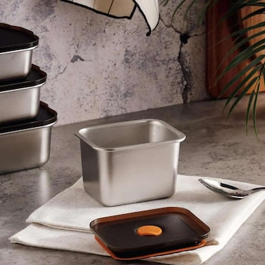 Edzel .Stainless Steel Rectangular Lunch Box 550Ml -Chrome - 203ECH9900059