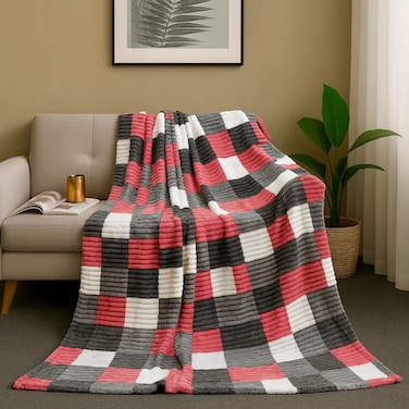 Luxury Striped Soft &amp; Checkered Flannel Fleece Blanket 160x220cm Single Ply Blanket Suitable For All Season, Comfortable, Fluffy, Blanket For Bed And Sofa 800gm
