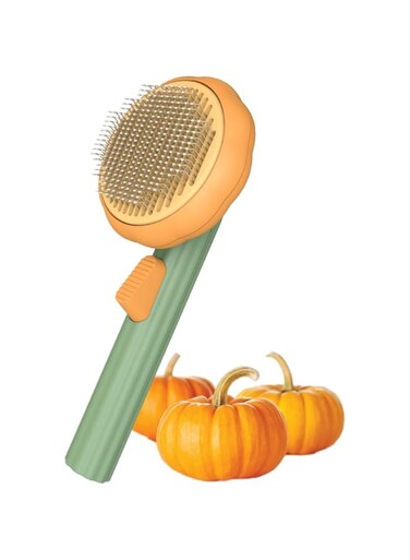 Awpland Pet Pumpkin Self Cleaning Slicker Brush for Dogs Cats Puppy Rabbit, Dog Grooming Brush Tool Gently Removes Loose Undercoat, Cat Mats Tangled Hair Slicker Brush for Short &amp; Long Hair