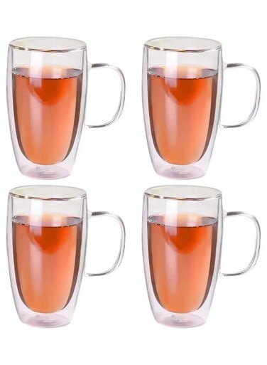 Set of 4 -350ML Borosilicate Glass Mug With Handle multicolour 350mm