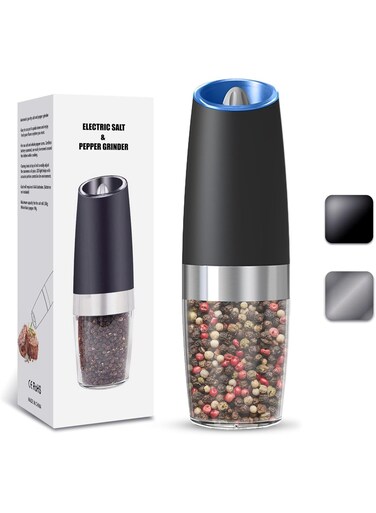 Gravity Electric Salt and Pepper Grinder, Automatic Salt And Pepper Grinder, Adjustable Roughness, Battery Powered, LED Light, 1 Pack, (Black)
