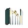 Portable Reusable Cutlery Set, Travel Utensils Set with Case, Stainless Steel Flatware Set Including Knife Fork Spoon Chopsticks Straws Brush, Dishwasher Safe (8Pcs Green golden)