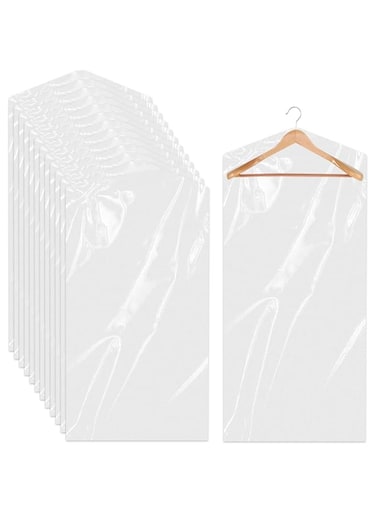 Sliverdew 20 Pack Clear Clothes Covers for Hanging Garment Plastic Suit Bags Dry Cleaning Bags Transparent Dust-proof Garment Covers for Dry Cleaner, Home Storage, Travel (60 x 100cm)