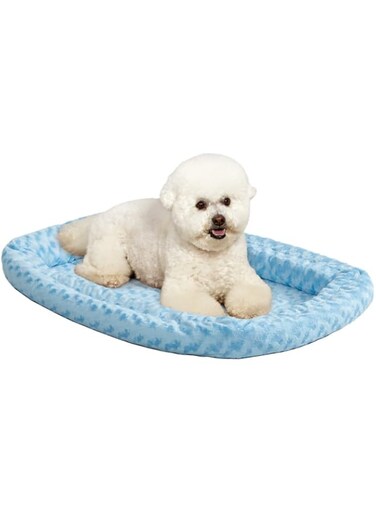 MidWest Homes for Pets Double Bolster Pet Bed   Blue 18-Inch Dog Bed ideal for Toy Dog Breeds &amp; fits 18-Inch Long Dog Crates