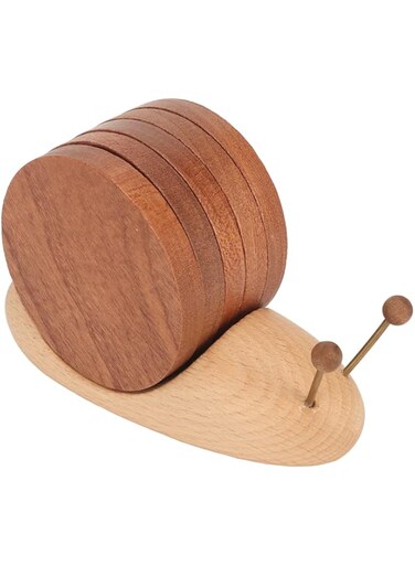 Sorandy Wooden Snail Coaster Set with Magnet, Funny Cute Exquisite Eco Friendly Wood Drink Coffee Tea Coasters Set of 5 for Modern Home Decor Tabletop and Gifts