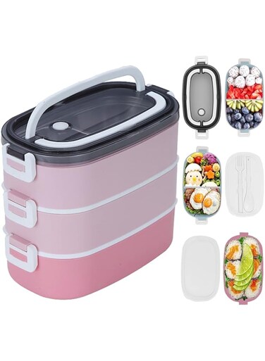 GGEROU Stainless Steel Lunch Box for Kids,1900ML 3 Layer Meal Lunch Container Snack Box With Bag for Kids School and Adults - Leakproof - BPA Free - Microwave &amp; Dishwashing Safe Bento Box