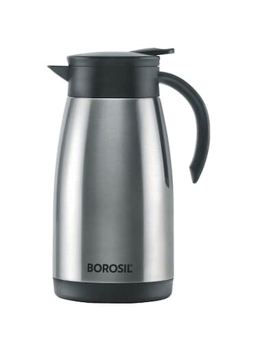 BOROSIL VACUUM INSULATED STAINLESS STEEL TEAPOT   TEA POT   THERMAL FLASK   THERMOS   CARAFE   JUG   COFFEE POT   FOR WATER, COFFEE, TEA   1 LITER SILVER