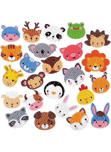 Sinceroduct 24 Pcs 5D DIY Kids Animal Diamond Painting Stickers Beginner Kits, Digital Paint